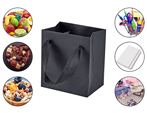 HUAPRINT 30 Pack Black Gift Bags with Ribbon Handles,4x2.75x4.5 inch Paper Bag Bulk for Shopping Party Favor Merchandise B...
