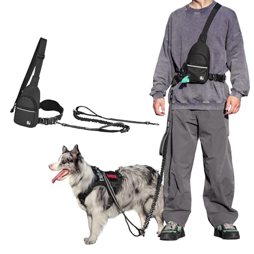 OneTigris Hands Free Dog Leash, Waist Leash for Dog Walking with Detachable Chest Bag, Thickened Mesh Lumbar Support and D...
