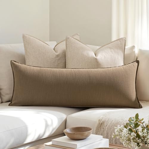 MIULEE Decorative Long Lumbar Throw Pillow Cover for Bed 14x36 Khaki Boho Farmhouse Neutral Couch Pillowcase Pack of 1 Acc...