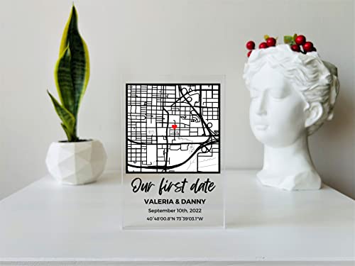 NEXT DAY SHIP Custom Our First Date Map Block - Couples Map, Where It All Began, Gift for Her, Acrylic Plaque, Custom Loca...