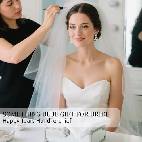 Lamyba Bride Gifts – Something Blue Gift for Bride, Wedding Handkerchief for bride Embroidered Happy Tears Keepsake Handke...