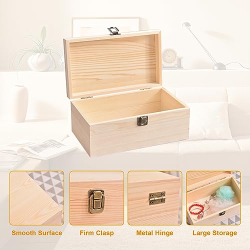 Voittozege Large Unfinished Wooden Box with Hinged Lid Unfinished Wooden Storage Box 10.6 x 8 x 5.7 Inch Wood Box Unfinish...