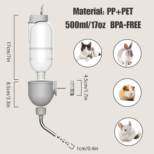 Pet Water Bottle for Cage Crate 17oz Non-Drip Water Dispenser for Small Animal Rabbit Bunny Guinea Pig Chinchilla Ferret S...