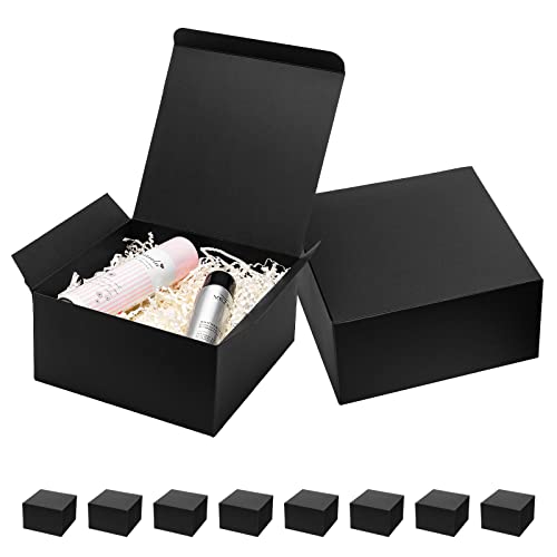 Mcfleet Black Gift Boxes with Lids 8x8x4 Inches 10 Pack Groomsmen Proposal Cardboard Craft Small Gift Box for Christmas, W...