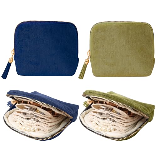 CHICERA 2 Pack Travel Jewelry Case Set – Small Velvet Pouch Organizer for Earrings, Necklaces, Bracelets | Portable Mini J...