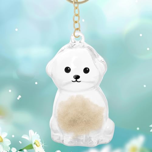 6pcs Dog Hair Storage Keychains, 6 Types Cute Clear Dog Hair Keepsake Keychain with Gold Keyring Pet Fur Storage Collectio...