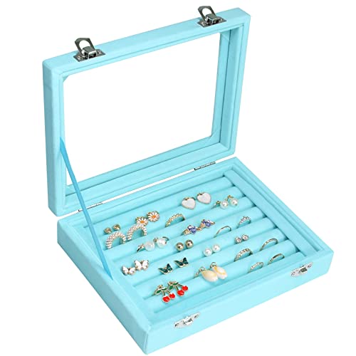 Vicoter Rings Organizer Tray 7 Slots Velvet Jewelry Earring Storage Box with Transparent lid Jewelry Display Case for Girl...