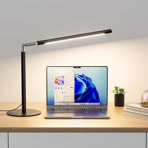 SIBRILLE Metal LED Desk Lamp, 16" Dimmable Desk Light with Base, 15W 1200LM, Adapter Included, Color & Brightness Adjustab...