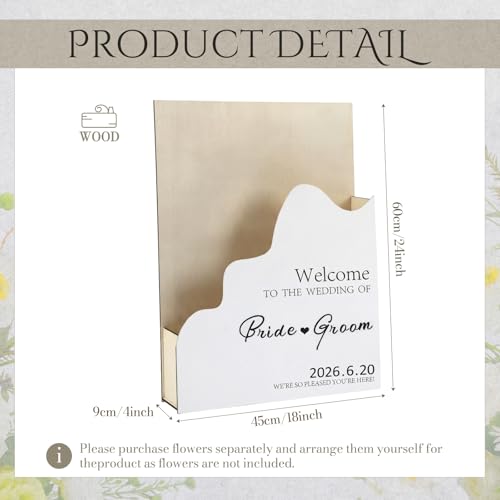 RattanView Wooden Wedding Welcome Sign with Flower Box 24 x 18 Inches Custom Name & Date Welcome to Our Wedding Outdoor Si...