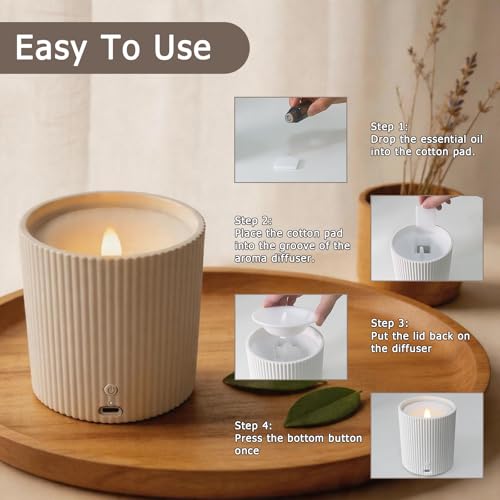 2 in 1 Waterless Essential Oil Diffuser and 3D Wick and Realistic Flame Candle,Flameless Candle Diffuser,USB Power Supply ...