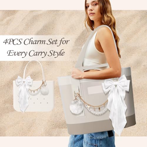 Kaitiaki 4PCS Tote Bag Decor Kit, Decorative Bow & Pom Pom Accessories, Compatible with YETI Camino 20/35/50 Carryall, Bog...