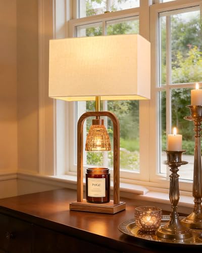 PoKat Electric Candle Warmer Lamp Farmhouse, Wood-Like Candle Lamp Warmer with Timer Dimmer, Wax Light Warmer Lamp Jar Can...