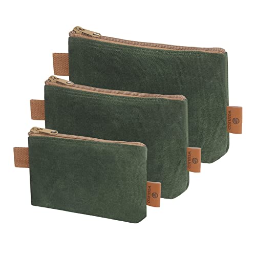 Wessleco Canvas Zipper Pouch, 3 Pack Small Tool Pouch Organizer, Heavy Duty 16OZ Waxed Canvas Mini Zipper Bag Pouch, 5.7/...