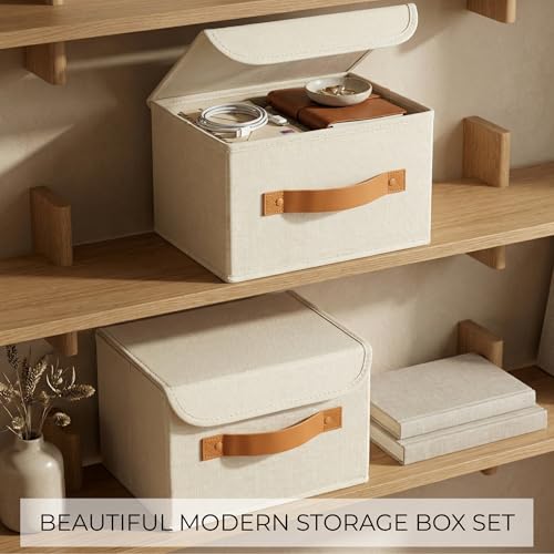 Decorative Linen Storage Boxes with Lids - Spacious Set of 2 Organizer Bins for Your Home Decor - The Perfect Small Contai...