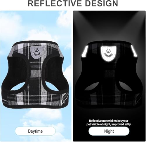 EXPAWLORER Classic Plaid Puppy Harness - Dog Collar and Leash - Soft Mesh Padded Adjustable Step in Small Dog Vest Harness...