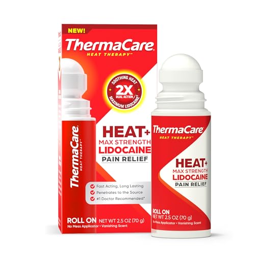 ThermaCare Heat + Max Strength 4% Lidocaine Roll-On - Dual Action Pain Relief with Patented Heatwave Technology - Targeted...