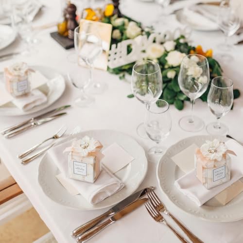 Wenqik 20 Pack Clear Wedding Favor Boxes with Ivory White Pearl Flowers, Ribbon and Thank You Stickers, Elegant Plastic Ca...