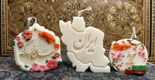 Handmade Hand-Painted Nowruz Candle Set|Persian Decorative Candles with Iran Map & Farsi Calligraphy |Unscented HaftSeen T...
