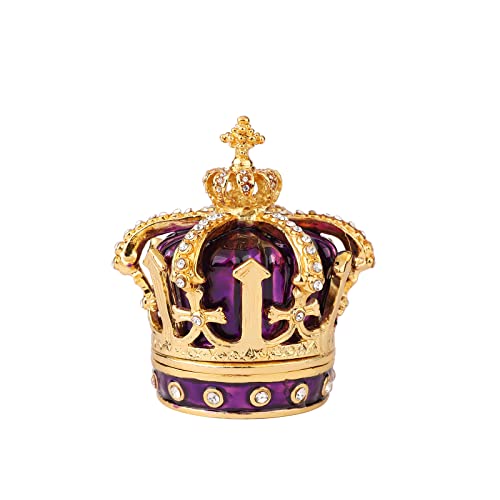 QIFU Hand Painted Purple Royal Crown Style Decorative Enameled Trinket Box Hinged, Unique Gift for Family