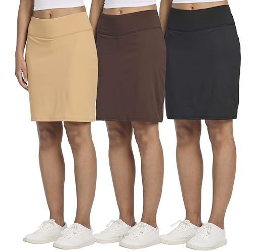 Real Essentials 3 Pack: Women's 20" Golf Skirts Knee Length Skorts Athletic Long Active Casual Pockets (Available in Plus)