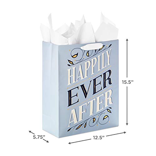 Hallmark 15" Extra Large Gift Bag with Tissue Paper (Happily Ever After) for Weddings, Engagements, Bridal Showers, Vow Re...