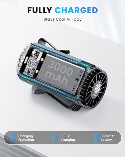TEJINO Portable Fan, Personal Rechargeable Mini Waist Fan, 3000 mAh Battery Operated, Max 24H Working Time, 4 Speeds Clip ...