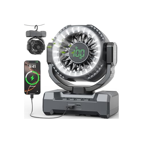24000mAh Camping Fan, Portable Rechargeable Fan, Battery Powered Fan with LED Lantern & 120° Oscillation, Battery Operated...
