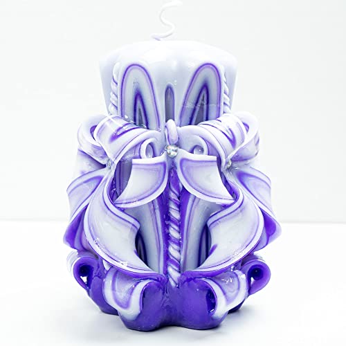 Carved Candle Artisan Handmade Decorative Dipped Candle 5 inch Purple Fall Thanksgiving New Year Christmas Holiday Seasona...
