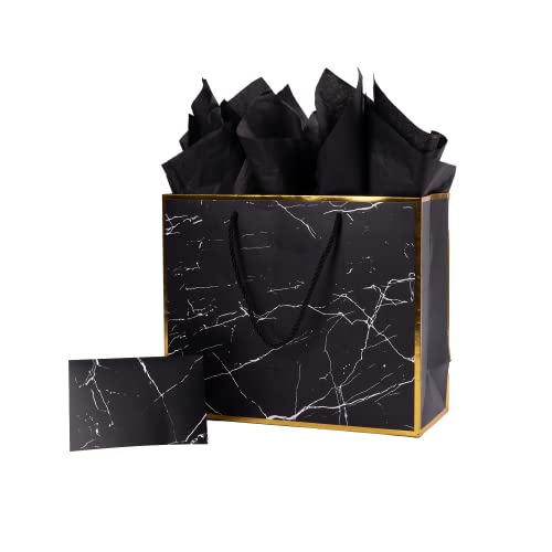 ysmile Marble Black 12" Premium Gift Bag with Tissue Paper for Men Birthday Anniversary Father Day