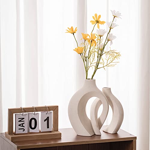 Levvohd Hollow Ceramic Vase Set of 2, Modern Nordic Minimalist Book Style Boho Aesthetic Vases for Home Decor Living Room ...