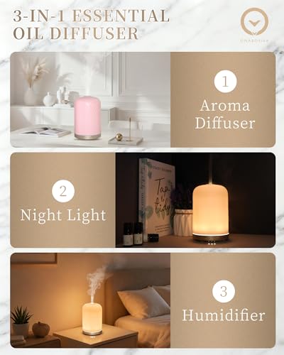 Onaboviva Essential Oil Diffuser -2.4MHz Ultrasonic Pink Ceramic Diffuser for Home,120ml, Pulse&Continuous Mist, Bright/Di...