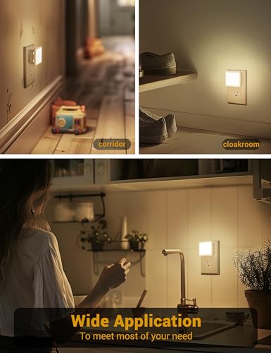 JandCase Night Lights Plug into Wall 2 Pack, Plug in Night Light with Dusk-to-Dawn Light Sensor, 3000K Soft White 0.3W, LE...