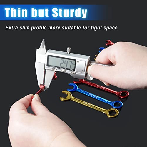 GOLD DEER 20 Pcs Color Plated Small Wrench Set Standard Metric and SAE 5/32"-7/16" & 4-11mm Extra Slim Spanners Mini Wrenc...