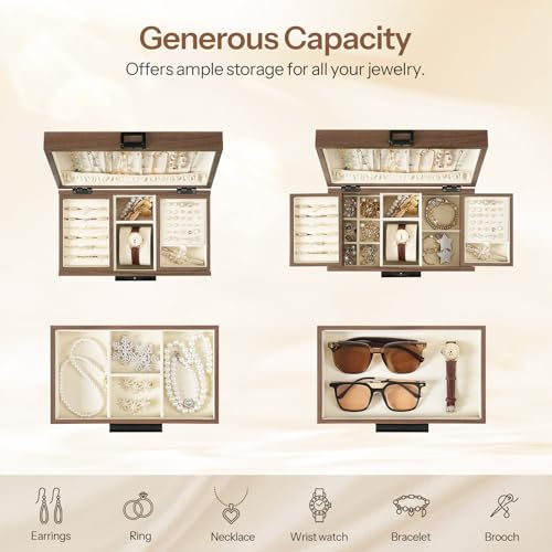 HOOBRO Wooden Jewelry Box for Women Girls, 4-Layer Jewelry Organizer with Vertical Necklace Storage, Large Jewelry Holder ...