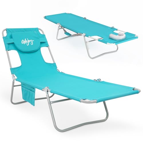 #WEJOY Folding Tanning Chair with Face Hole, 5 Positions Face Down Beach Lounge Chairs with Pillow for Outside Sunbathing ...