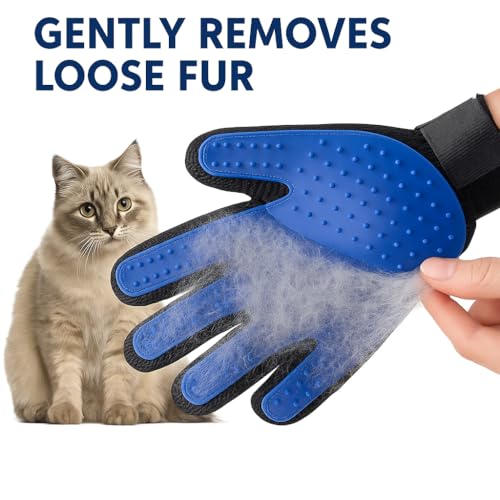 Pet Grooming Gloves for Dogs & Cats – Gentle Hair Remover, Deshedding Bath Mitt, 2-in-1 Brush & Massage, Waterproof & Wash...