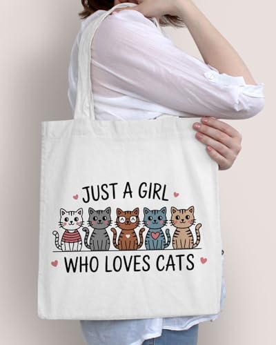 KSFFWQIN Cute Cat Canvas Tote Bag for Women Funny Cat Bag for Shopping Work Travel Lover Totes Gifts