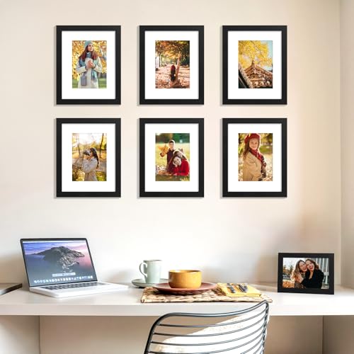 decorUhome 8x10 Picture Frame, Display Pictures 5x7 with Mat or 8x10 without Mat, Wall & Tabletop Display Photo Frame, Bla...