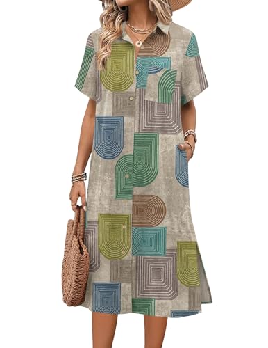 HOTOUCH Womens Dress Summer Casual Midi Short Sleeve Button Down Shirt Dresses Loose Beach Cover Up with Pockets