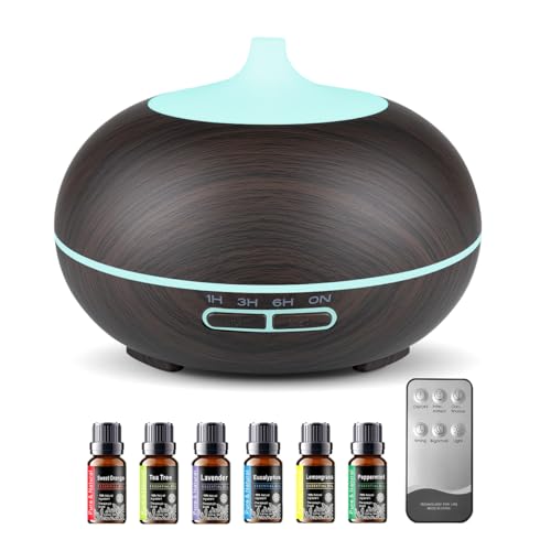 550ml Large Capacity Essential Oil Diffuser with 6 Essential Oil Set, Aromatherapy Ultrasonic Air Humidifier with Timer Se...