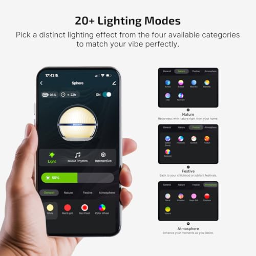 OLIGHT Sphere Smart Night Light, 75 lumens Stepless Dimming Table Lamp with Remotely APP Control, Magnetic Rechargeable RG...