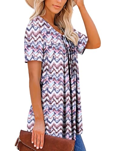 BETTE BOUTIK Womens Summer Tops Corded Short Sleeve Tunic Shirts Pleated Crewneck Corded Tops Blouses S-3XL