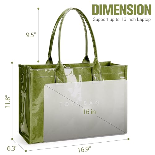 KALIDI PVC Tote Bag Women’s Kraft Paper Work Handbags Purses with Top Handle