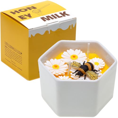 CabyGift Honey Scented Candle Gift for Women, 5.6 oz Natural Beeswax Candle with Bee & Daisy Decor, Cute Housewarming Birt...