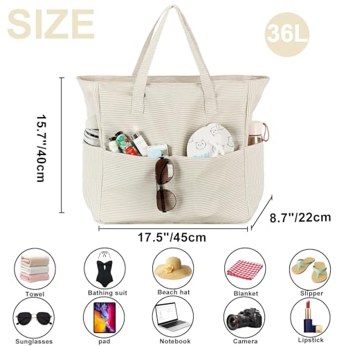 LEDAOU Beach Bag Waterproof Sandproof Women Beach Tote Pool Bag with Zipper for Swim Gym Grocery Travel with Wet Pocket | ...