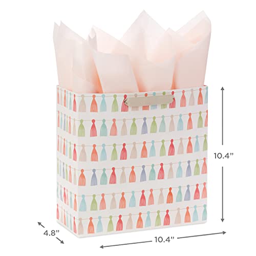 Hallmark Signature Studio 10" Large Gift Bag with Tissue Paper (Rainbow Tassels) for Birthdays, Promotions, Graduations, B...