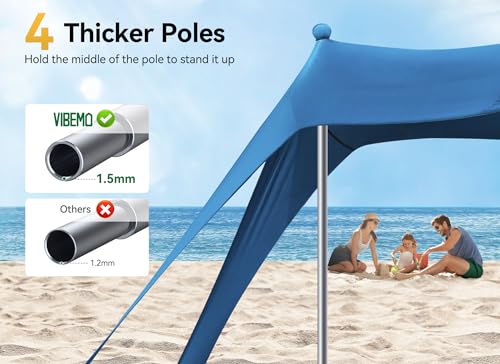 Vibemo Beach Tent, Beach Canopy Sun Shade with UPF50+ UV Protection, 10x10ft, Includes 8 Sandbags, Sand Shovel, Ground Peg...