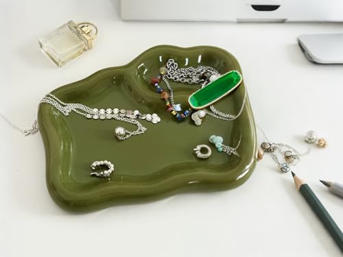 LORVOR Green Ceramic Jewelry Tray Dish Large-sized Display Organizer Trinket Watch Keys, Dressing Table Decor Aesthetic Di...
