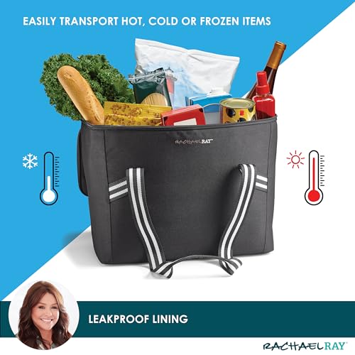 Rachael Ray Field Tote - Soft Sided Zippered Cooler Bag, Insulated & Leak Proof Grocery Bag, Portable Travel Cooler, Hot o...