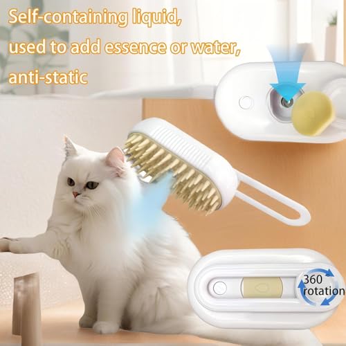 Airdminystion Cat Steam Brush for Shedding - USB Rechargeable Grooming Brush with Release Button, Dual Speed Spray for Lon...